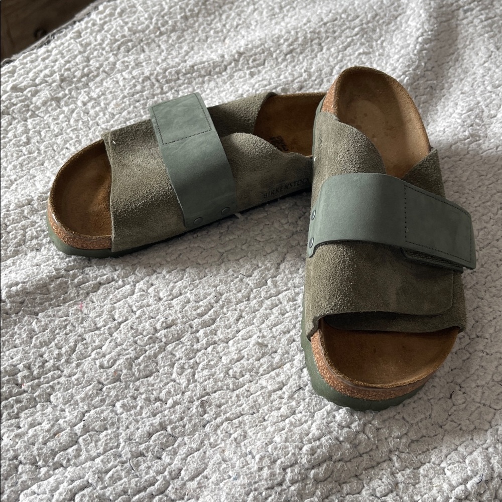 Green Suede Slide Sandals Birkenstock
